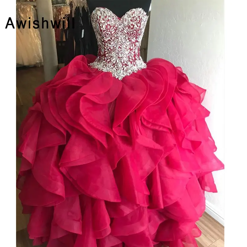 

Модные платья Fushcia Quinceanera бальное платье милое 16 платье со шнуровкой сзади бисером оборками женское платье 15 лет