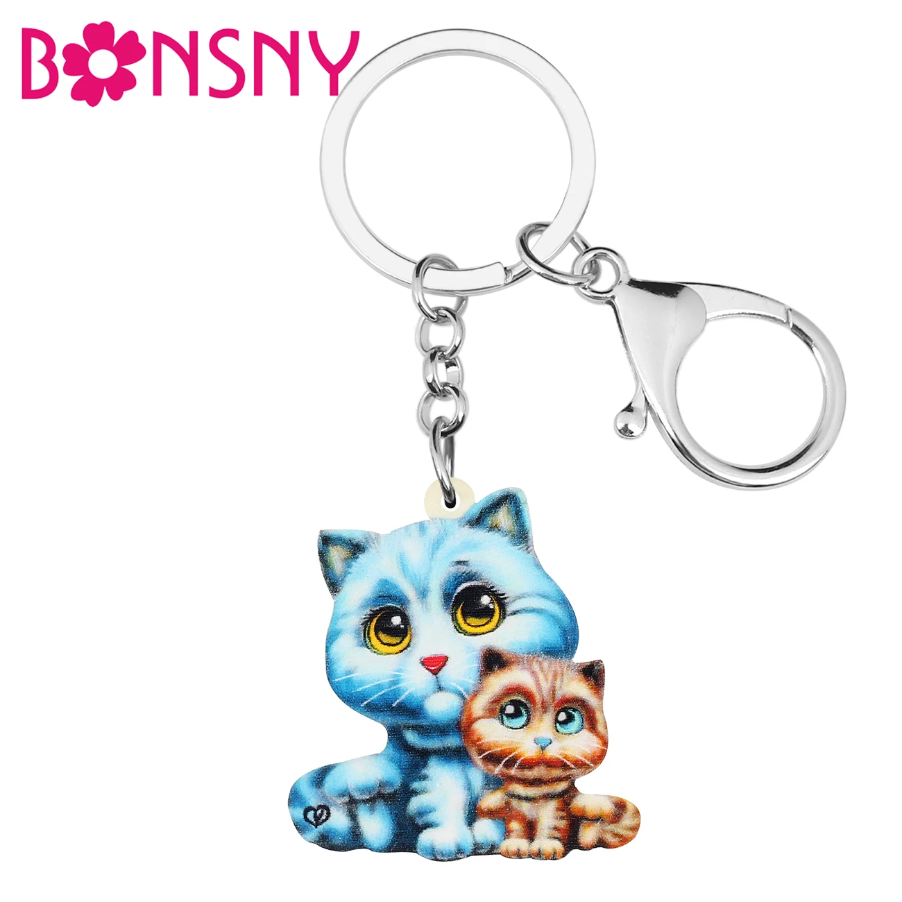 

BONSNY Acrylic Blue Cartoon Cat Kitten Keychains Ring Fashion Key Chain Charms Novelty Pets Jewelry For Women Girls Teens Gift