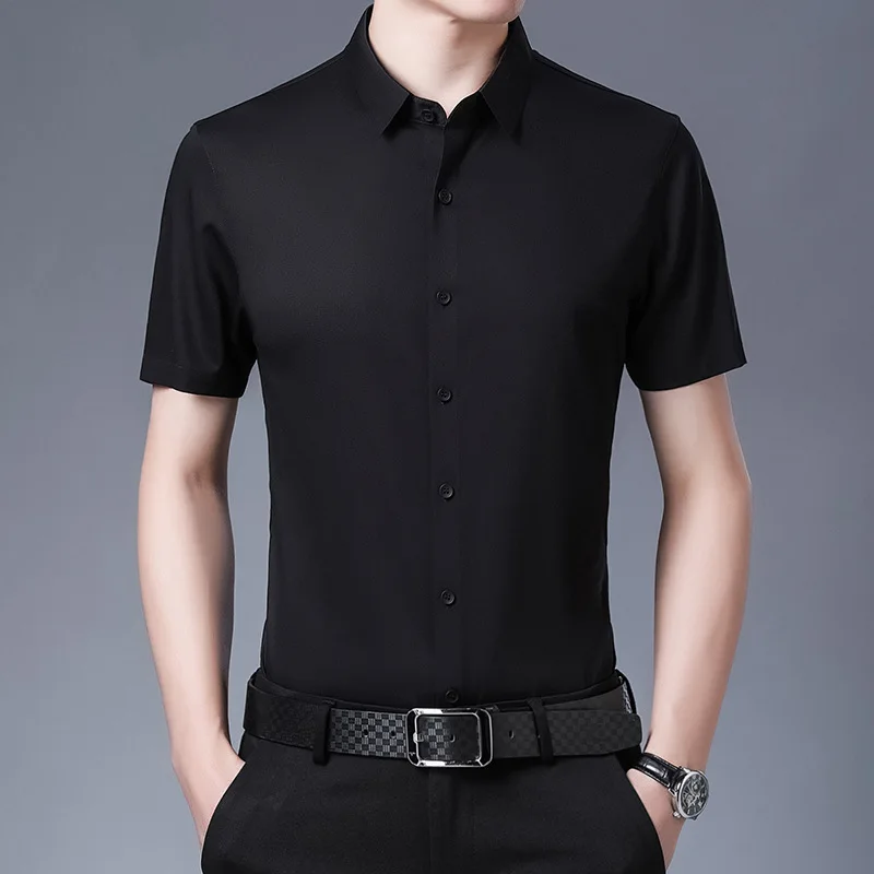 

Senior silk shirt men's short sleeve summer middle-aged non iron ice silk high-end casual men's thin shirt