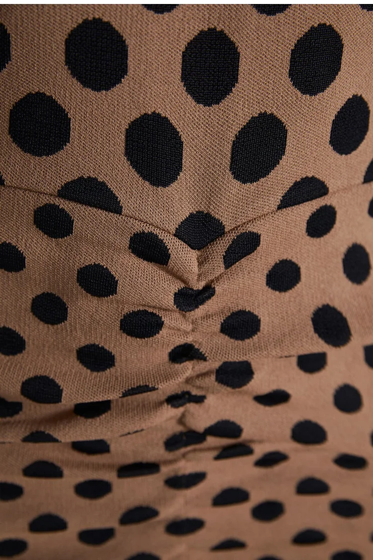 

Spring/Summer Women Dress 2021 New Dress Fashion Casual Pleated Polka Dot Long Sleeve Round Neck Knitted Dress