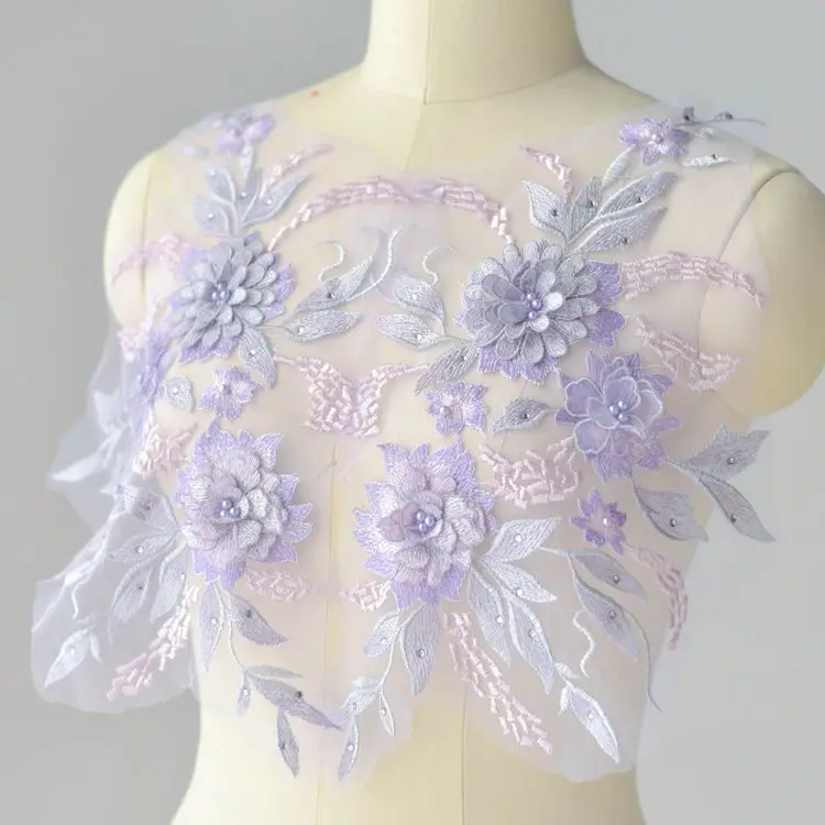 Free shipping 3D Flower Beaded Lace Embroidered Piece Patch Applique DIY Wedding Dress Headwear Accessories RS1412 | Дом и сад