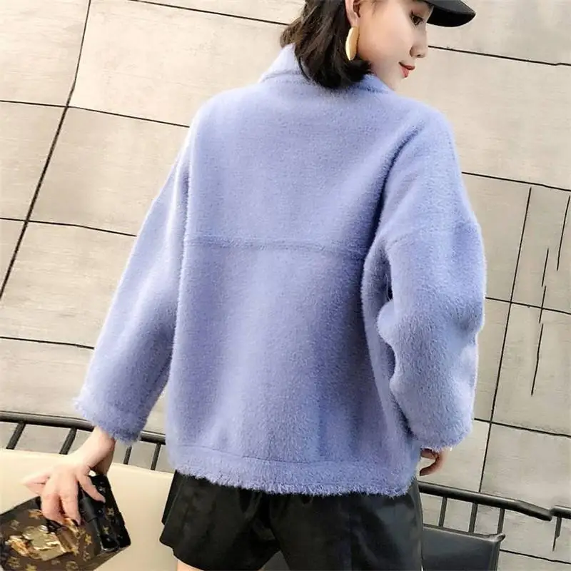

Autumn Winter Mink Cashmere Cardigan Sweater Outwear Women Fashion Solid Casual knitted Sweaters Thick Warm Outerwear Female N03