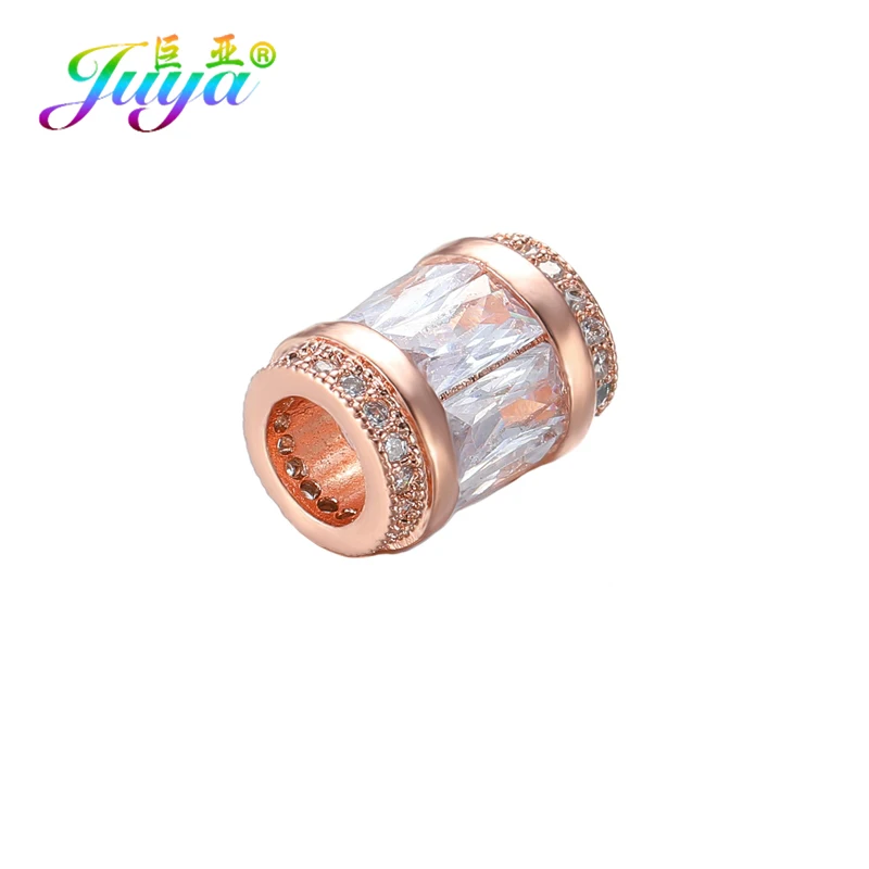 Juya DIY Металлические разделительные бусины поставки микро проложить Шампанское Циркон Шарм с большим отверстием бусины для ручной работы Натуральное изготовление каменных ювелирных изделий - Цвет: Rose Gold