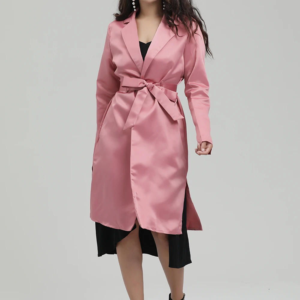 

Women's Temperament European And American Bamboo Fiber Style Lapel Slimming Shape Women's Coat Long Windbreaker