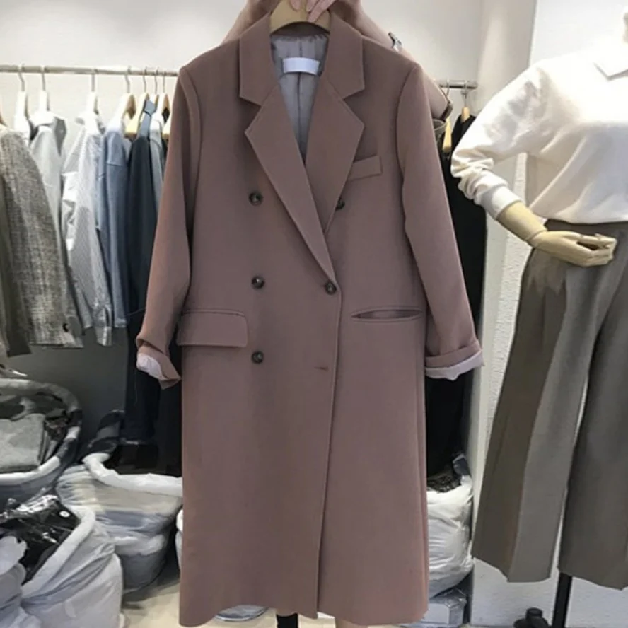 

2020 spring autumn fashion double breasted long blazer women loose casual suit jacket plus size 2XL