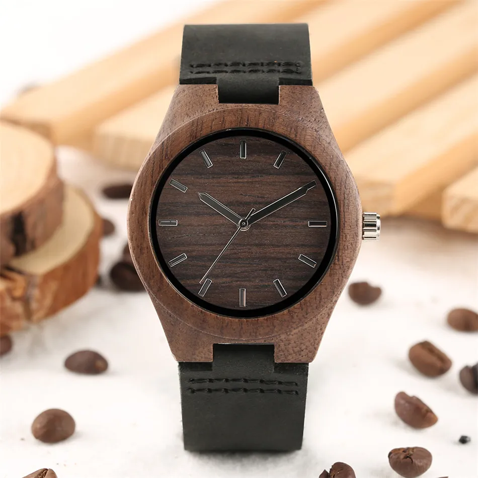 

Часы наручные женские кварцевые из натуральной кожи, модные стильные минималистичные аналоговые, с деревянным ремешком, цвет кофе/коричнев...