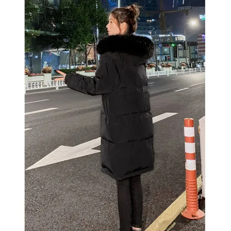 Женское зимнее пальто из хлопка средней длины свободная парка с меховым