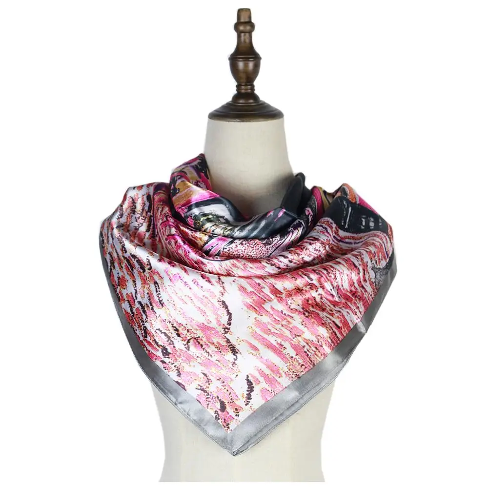 Шелковая шаль с рисунком атласный квадратный головной платок женский зимний