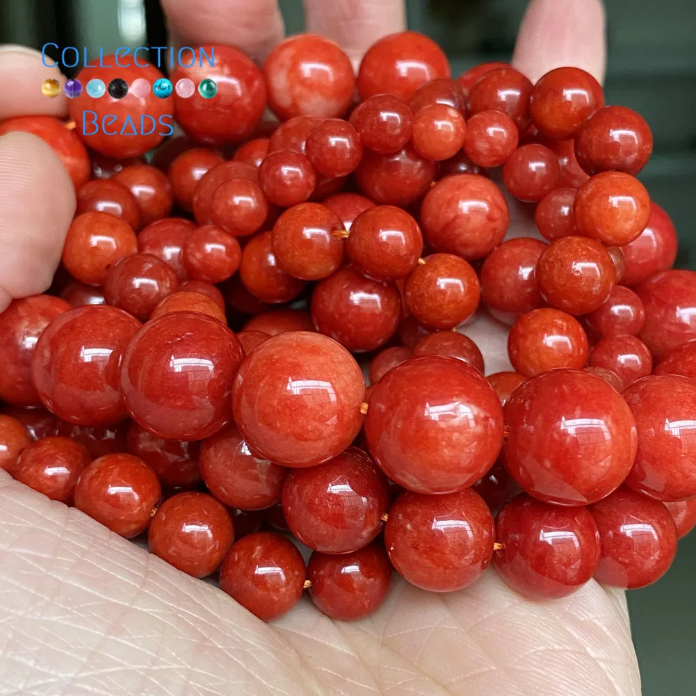 Natural Red Coral Jades Stone Loose Round Beads for Jewelry Making 6-12mm Spacer Beads Diy Women Bracelets Accessories 15"