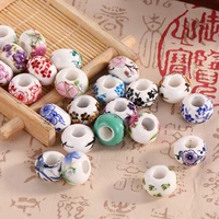 10pcs rondelle 14x9mm flower patterns ceramic porcelain loose big hole beads lot for jewelry making diy charms bracelet