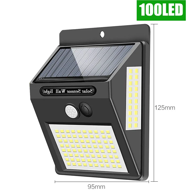 

3sided 100LED PIR Motion Sensor Sunlight control Solar Energy Street lamp Yard Path Home Garden Solar Power Induction Wall Light