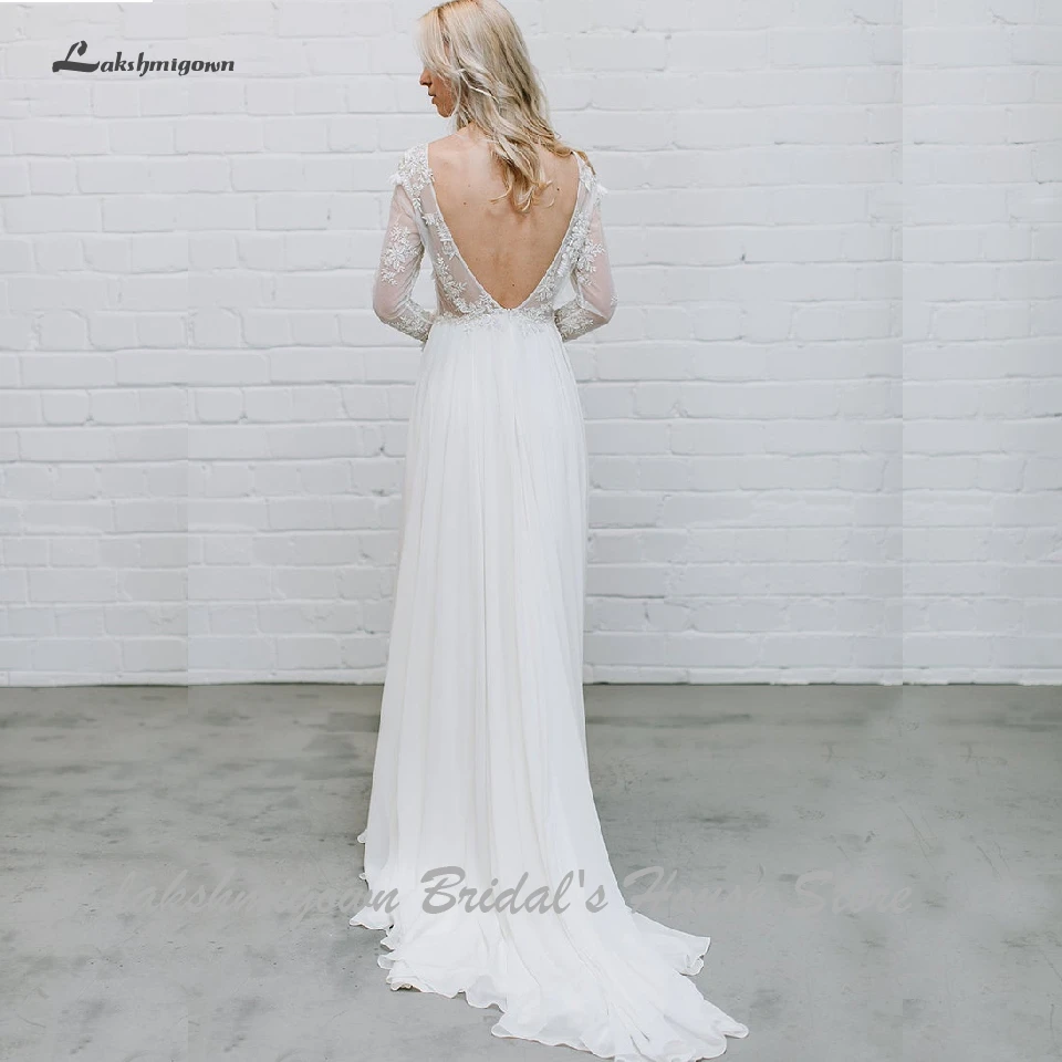 Lakshmigown богемное свадебное платье-бохо стиль Robe de Mariee сексуальное пляжное свадебное платье с открытой спиной кружевное с аппликацией и длинным рукавом