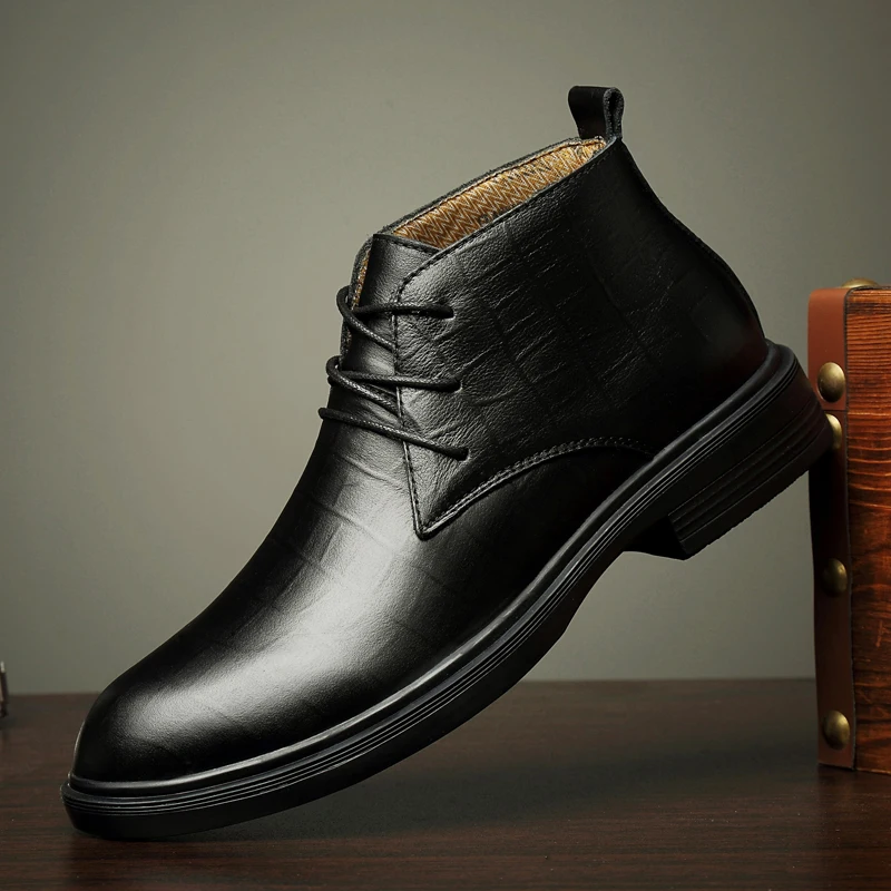 Мужские ботинки в стиле панк мотоциклетные зимние на шнуровке модные плюшевые