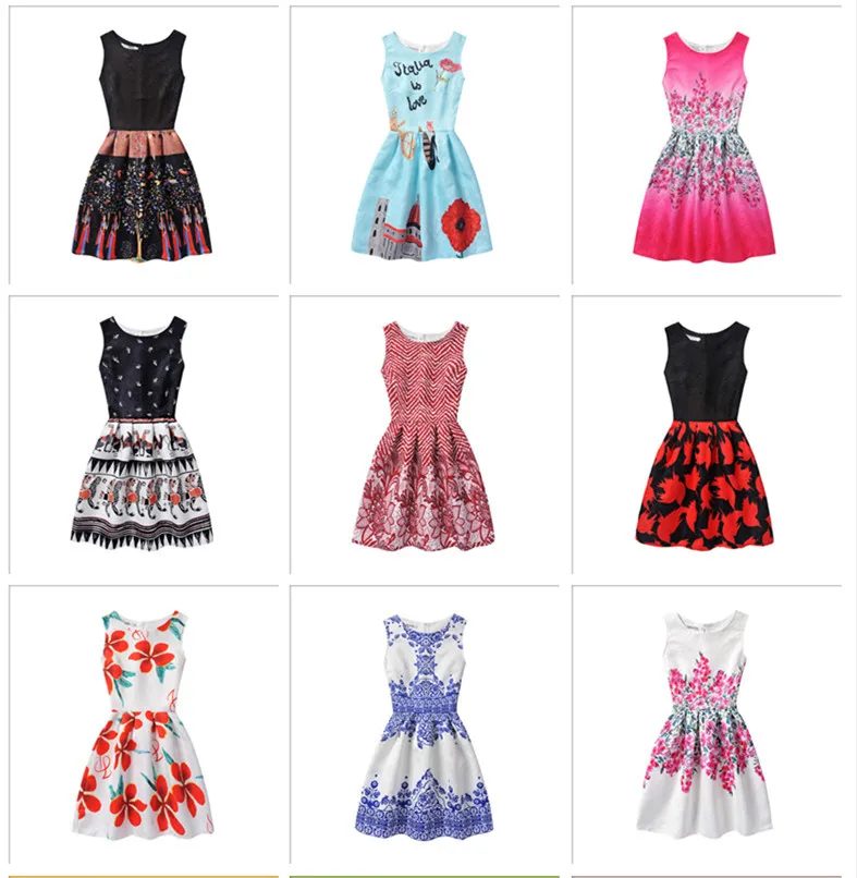 Новое Лето 2019 Женская Одежда Винтаж Печатный Жилет Платья О Шеи Без Рукавов