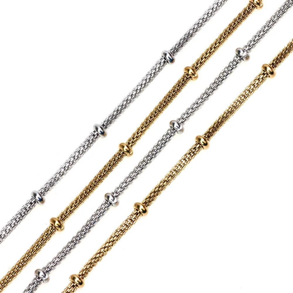 

High Quality 1M/Lot Stainless Steel Chain Plating True Gold Beaded Satellite Cable Link DIY Necklaces Bracelet Jewelry Making