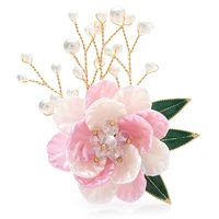wulibaby handmade new design flower brooches for women lady crystal enamel leaves flower party brooch pin gifts