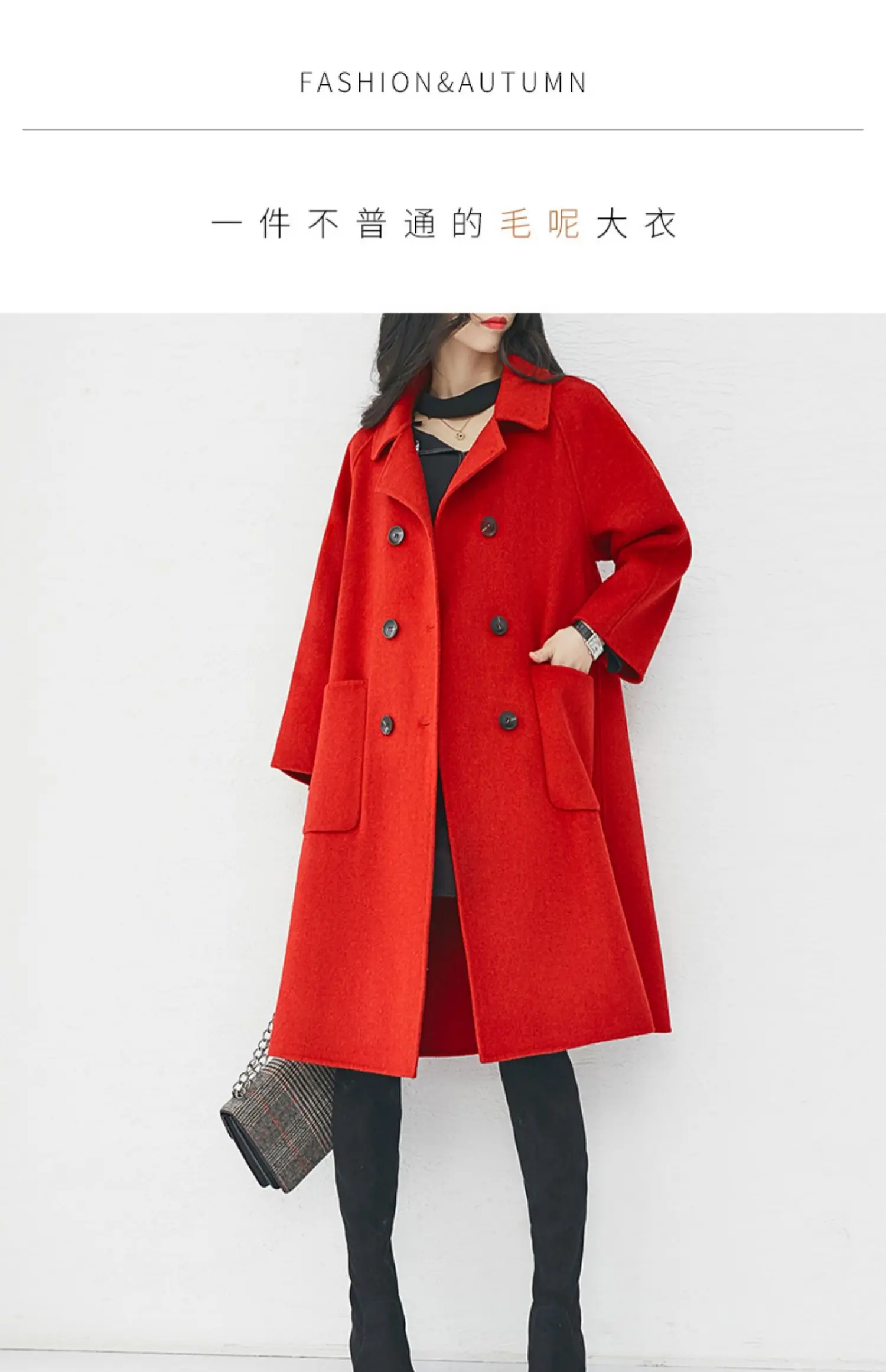 

JCHB 2021 100% New arrival high quality wool overcoat winter spring coat long red double faced cashmere coat women's pure wool