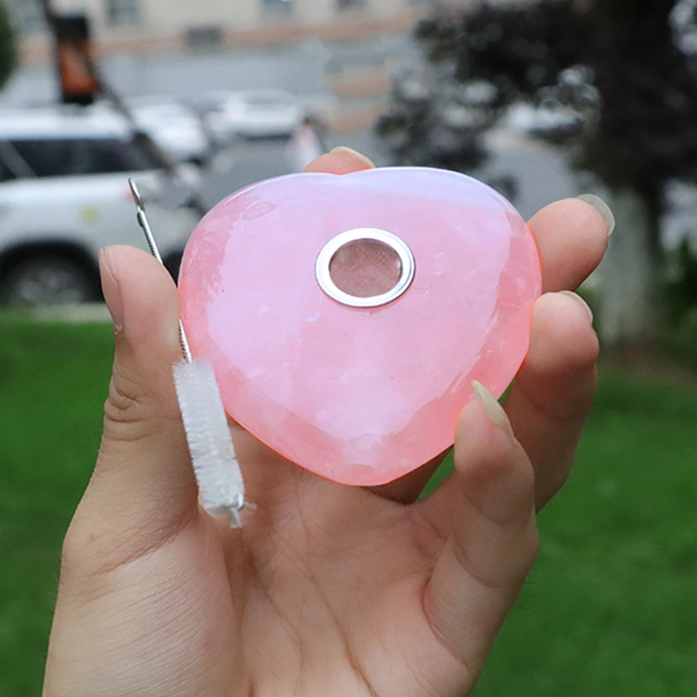 

HORNET Natural Pink Rose Quartz Crystal Smoking Pipes Cigarette Pipe With Small Brush Cleaning Tools