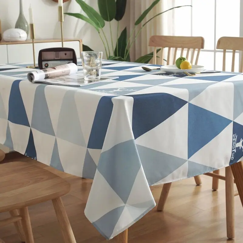 

2 Color Waterproof Tablecloth Geometry Printed Table Cover Contrast Color Rectangular Home Dining Table Cloth