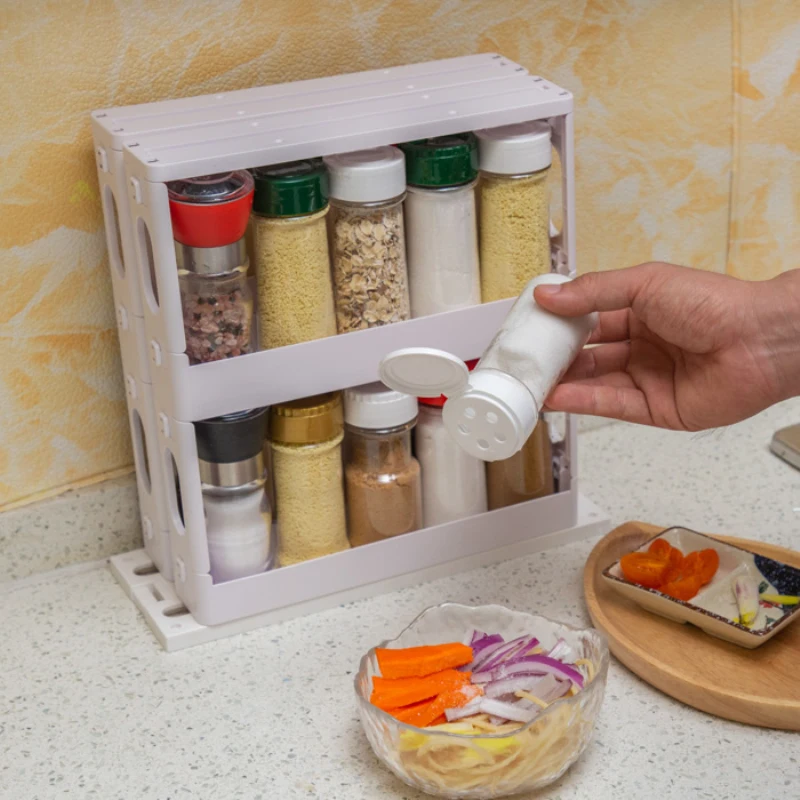

Multi-Function Kitchen Storage Rack Food Storage Box Foldable Seasoning Storage Box Spice Rack Rotating Seasoning Rack