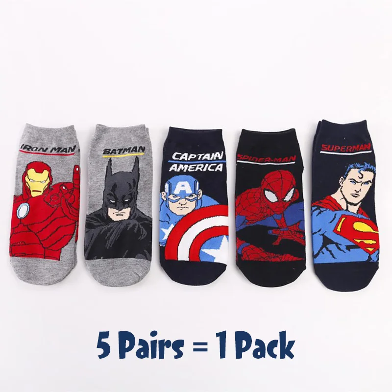 5 Pairs all color3 5 пар/упак. Герои комиксов общего носки с персонажами из мультфильмов «Супермен», «Человек-паук», «Бэтмен», Железный человек Капитан Америка Повседневное marvvl Для мужчин носки - Цвет: 5 Pairs all color3