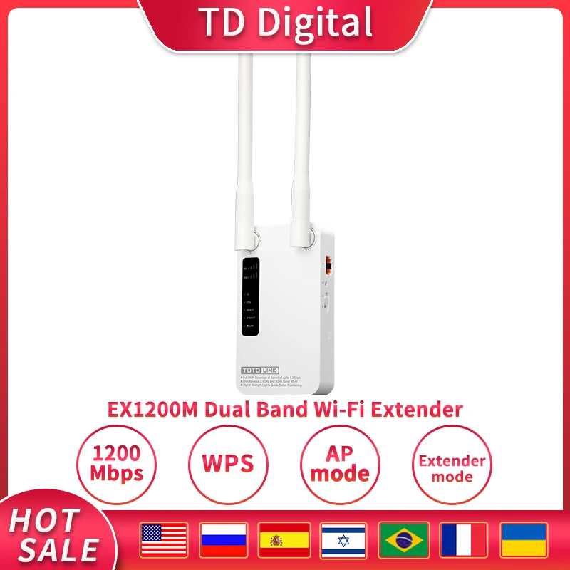 TOTOLINK EX1200M расширитель Wi Fi 2 4G & 5G Dual Band стабильный с двумя внешними 5dbi антенны