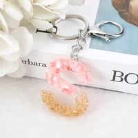 1pc pink alphabet keychain english letter keyring glitter gradient resin gold leaf crafts car mirror handbag charms