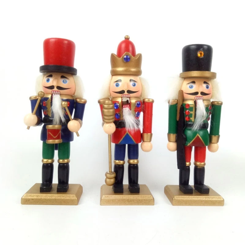 

Q0KF 3pcs/set 15cm Wooden Nutcracker Puppet Walnuts Soldie Doll Christmas Ornaments Desktop Decoration