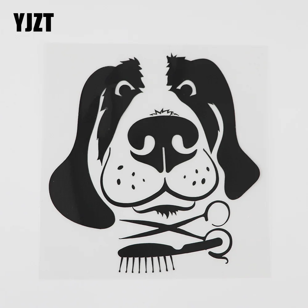 

YJZT 13.1CMX13.5CM Dog Grooming Comb Pets Head Decal Vinyl Car Sticker Black/Silver 8A-0548
