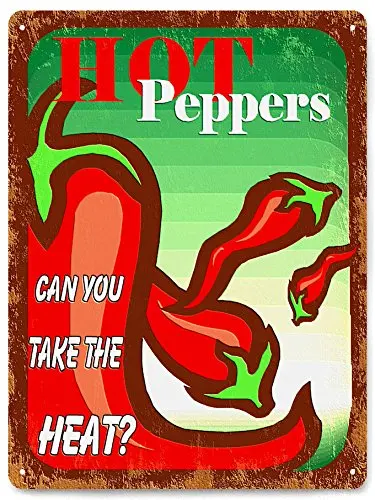 

Hot Peppers METAL SIGN Caliente Mexican Food Hot Sauce / Funny Vintage Style Restaurant Diner Wall Decor