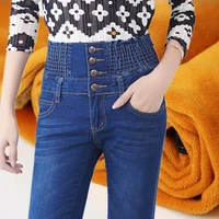 womens winter jeans high waist skinny pants fleece lined elastic waist jeggings casual plus size jeans for women warm jeans