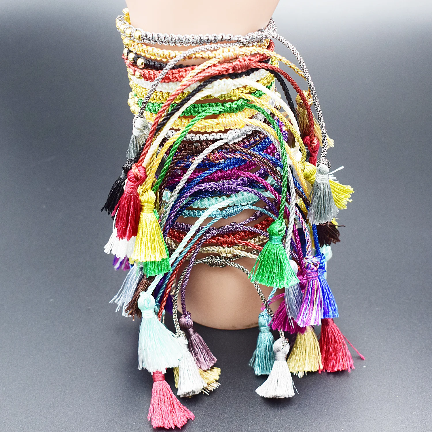 

New Rainbow Rope Braided Tassel Bracelet White CZ Zircon Bracelet 4mm Stainless Steel Beads Woman Jewelry Gift