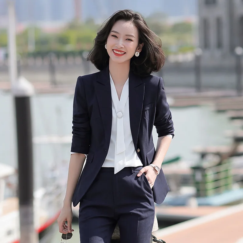 Женский Деловой брючный костюм комплект из 2 предметов с блейзером и длинным