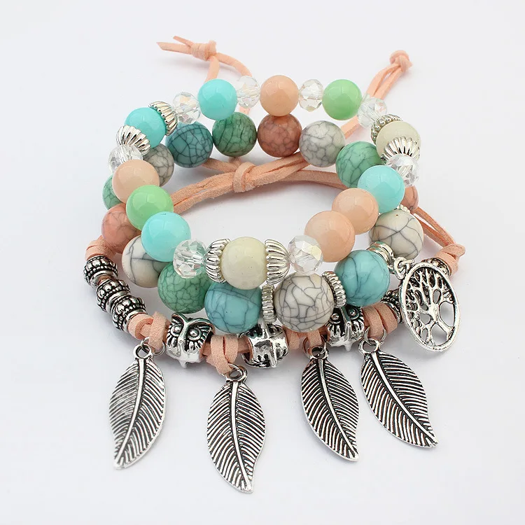 Многослойный браслет ручной работы с кисточкой в виде листьев модный тренд