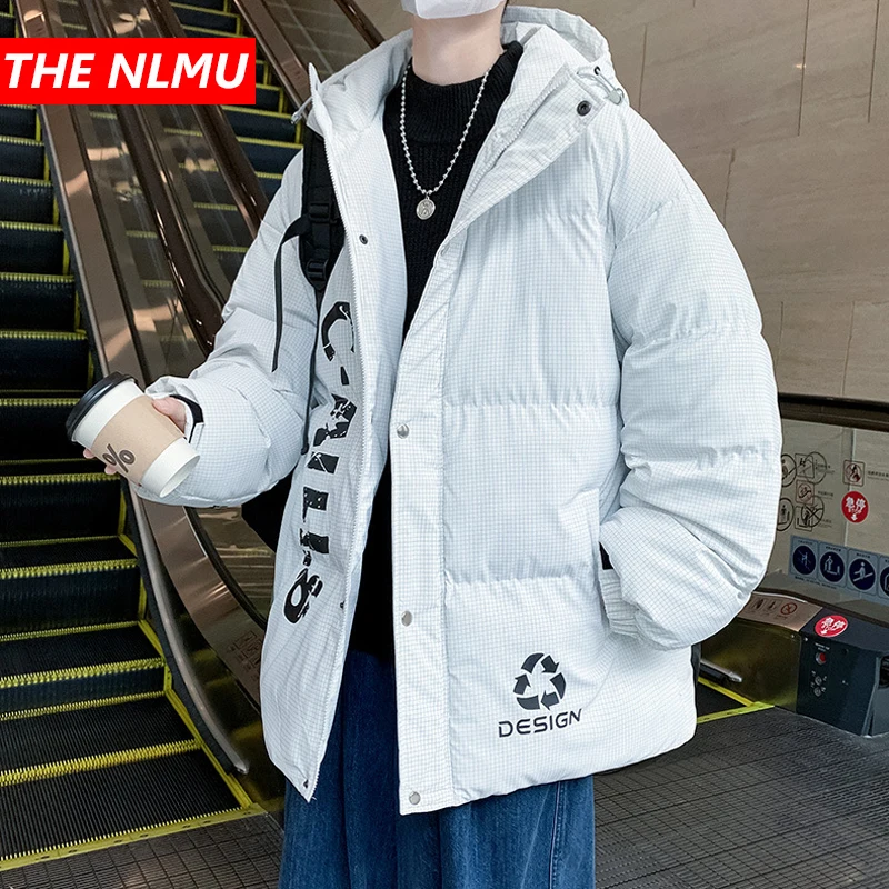 

2021 Зимняя парка в стиле хип-хоп, Мужская Уличная одежда, клетчатая куртка с буквенным принтом, пальто с хлопковой подкладкой в стиле Харадзю...