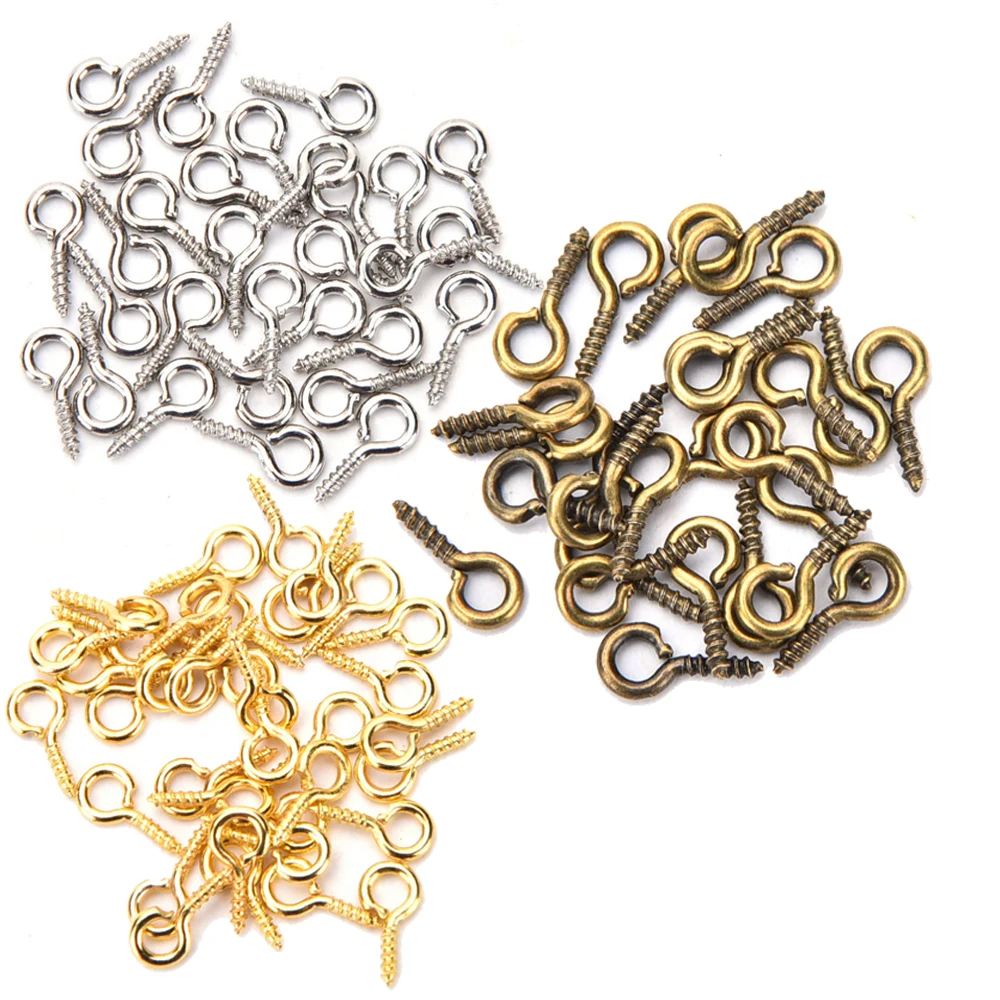 

100pcs 8mm/10mm Mini Eye Pins Eyepins Hooks Eyelets Screw Threaded Metal Jewelry Pendant Clasps DIY Jewelry Making Accessories