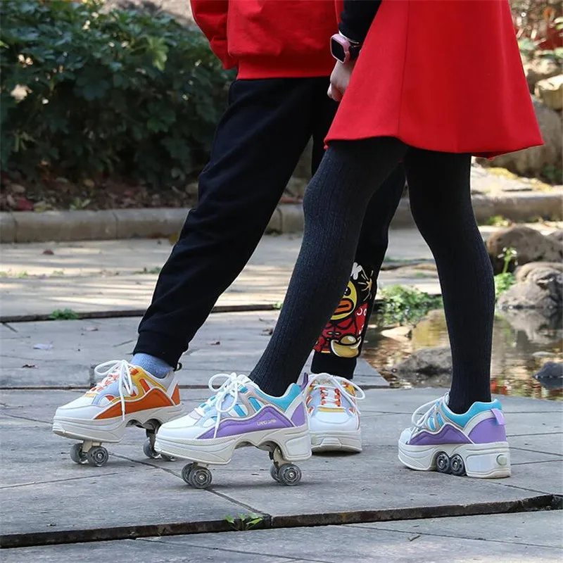 Walk Skates Deform Wheel Skates for Adult Childred Runaway Skates Four-wheeled Hot Shoes Casual Sneakers Men Women Unisex Shoes
