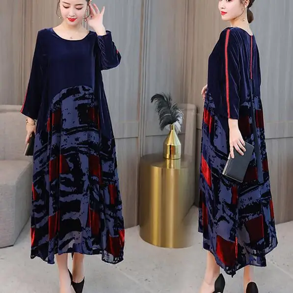 Новинка 2020 Осеннее женское платье свободное Ретро стиль рукав семь четверти с