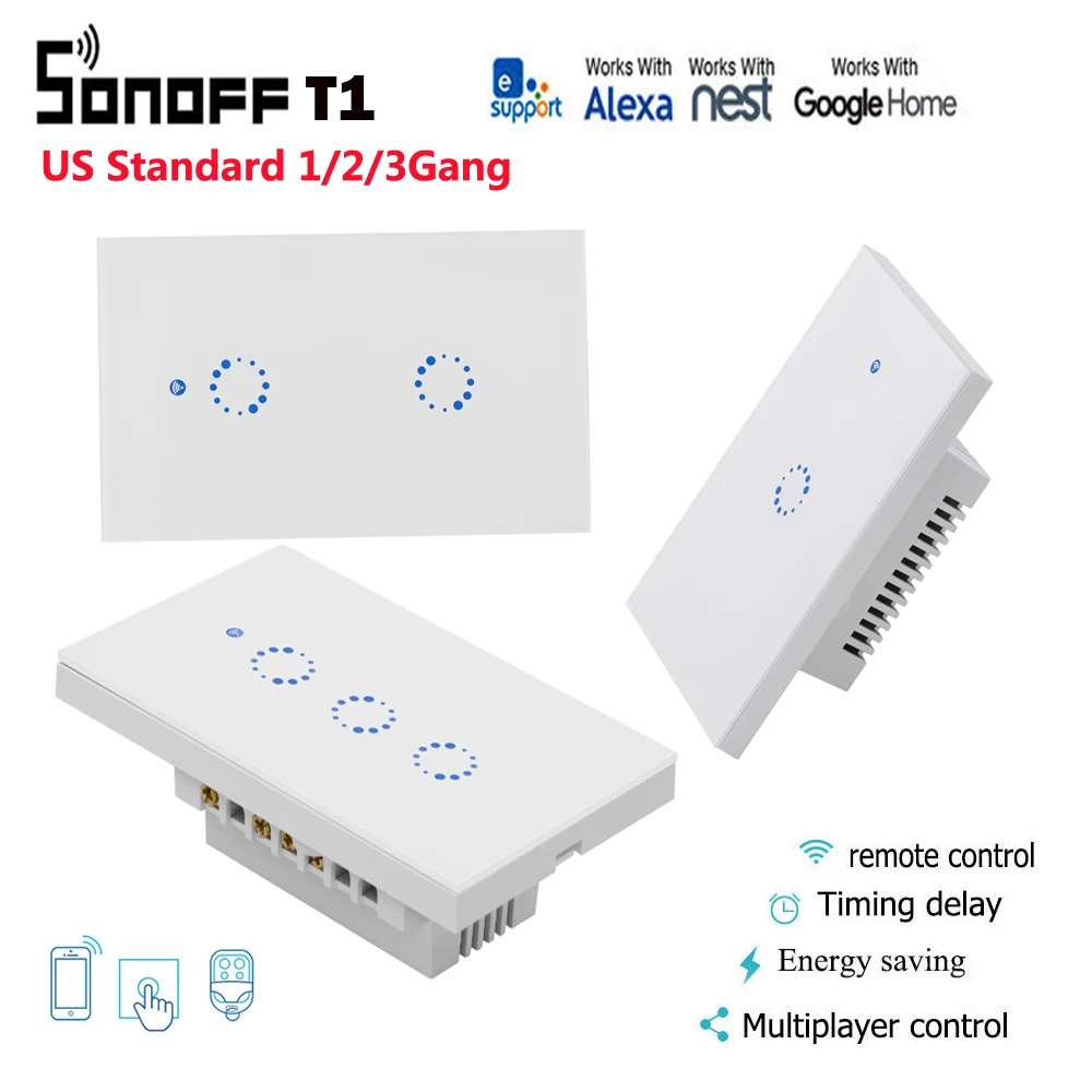 Itead Sonoff T1 умный дом настенный выключатель света Панель 1/2/3 штепсельная вилка американского стандарта 315 МГц RF пульт дистанционного управления/сенсорный экран работает с Amazon Alexa Google home IFTTT
