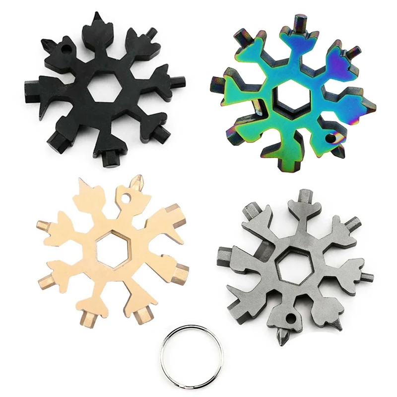 

18 In 1 Snowflake Multi Camp Key Ring Outdoor Spanner Hex Wrench Pocket Tool Multifunction Hike Keyring Outdoor Screwdriver