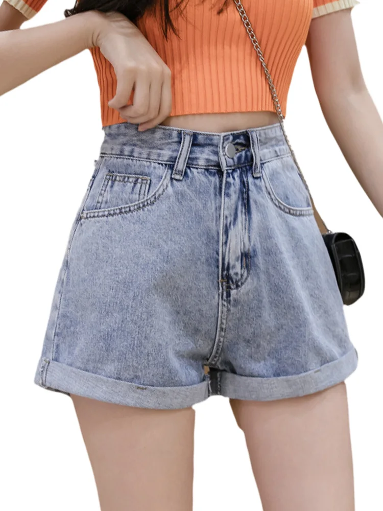 

2021summer New Fashion All-Matching Baggy Denim Shorts High Waist Slimming Wide Leg Pants A- line Hot Pants Women's Fashion