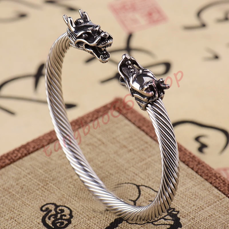 

Domineering double Loong head Titanium steel bracelet Silver adjustable Retro Bracelet Jewelry