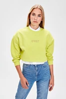 trendyol yellow embroideried crop knitted sweatshirt twoaw20sw0145
