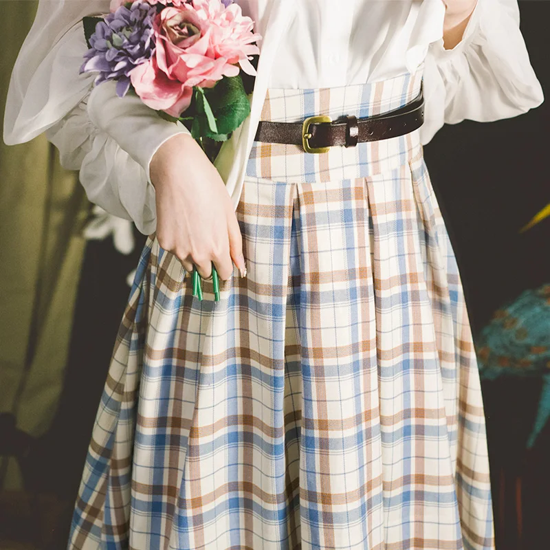 

2020 New Arrival Vintage Plaid A-line Ankle-length Empire Skirts