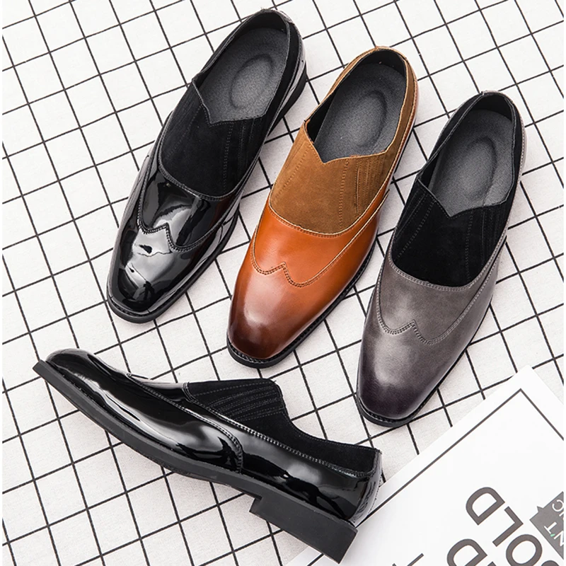 Social Shoe Male Slip on Shoes Men Leather Italian Formal Elegant Flat Party Dress Fitness Brown Black Grey | Обувь