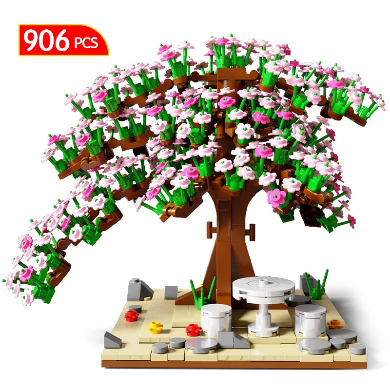 

906Pcs Friends Cherry Tree Blossoms Building Blocks City Street View Sakura Romantic Flower Plant Decoration Bricks Toy For Girl