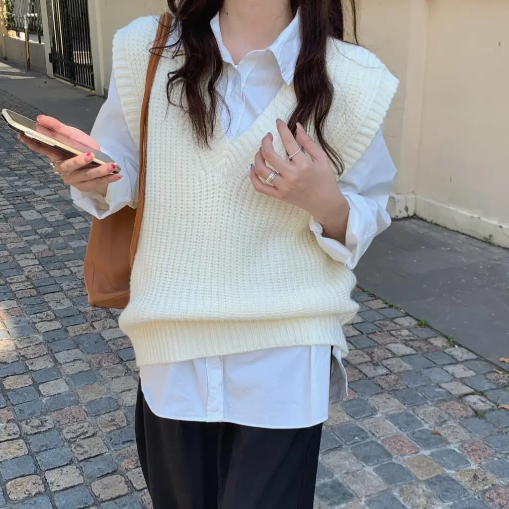 

2022 New Arrival Casual Sports All-match Computered Knitted V-neck Pullover Wide-waist Spring/autumn Vest Sweater