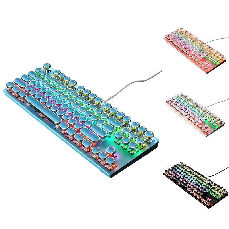 

Механическая клавиатура игровая 87Key панк клавиши RGB светодиодный Радуга с подсветкой Проводная клавиатура для ноутбука, настольного компью...