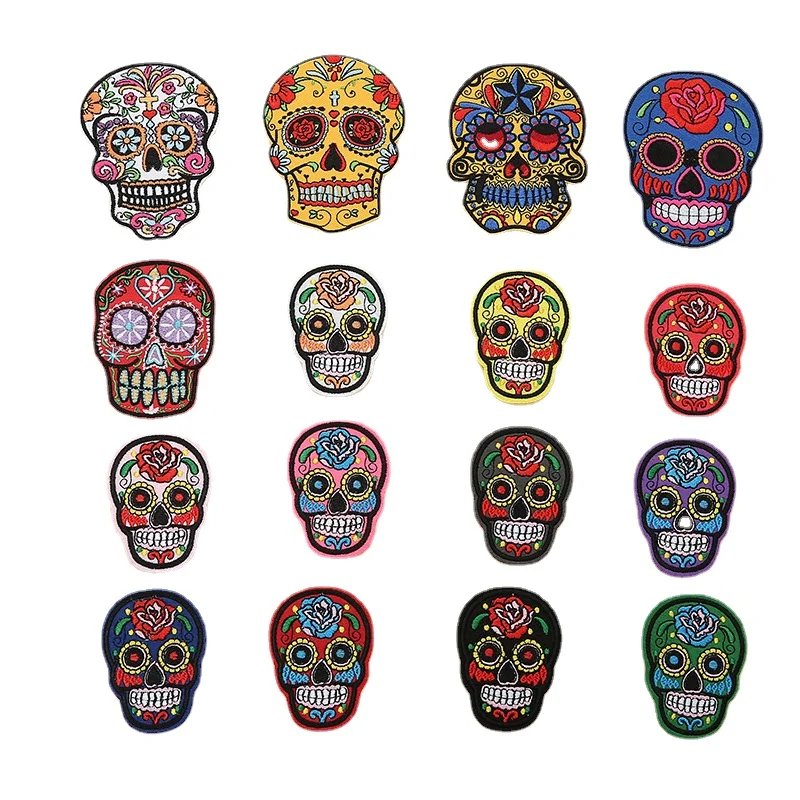 

Skeleton Embroidered Patch Sugar Skull Patch Mexico Day of the Dead Iron On Fabric Badges DIY Sewing Applique for Jackets Jeans