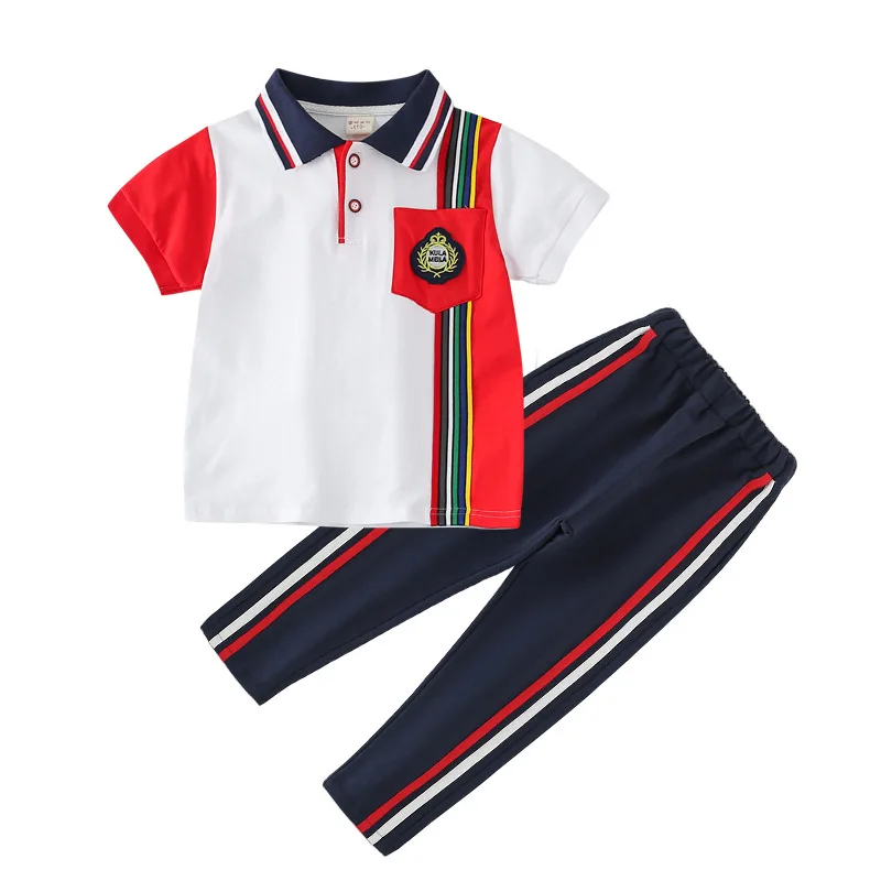 

New Arrival Girl/boy School Uniform Clothing Sets Spring 2020 High Quality Children's Fashion Color Sports Suit Shirt+tops+pants